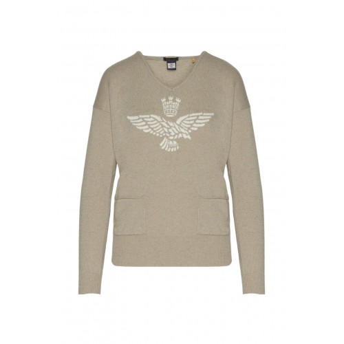 Cashmere blend sweater with eagle