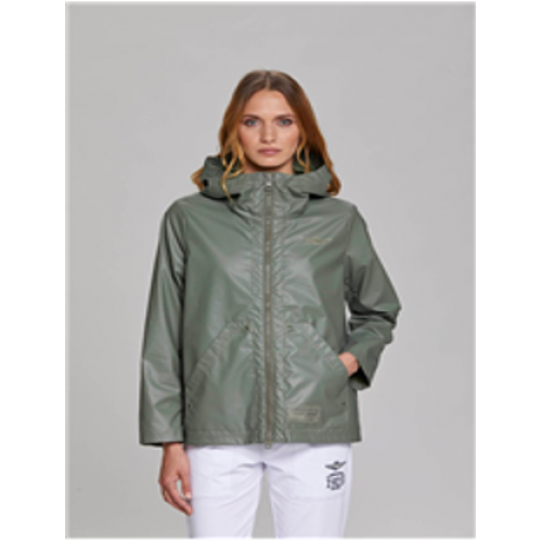 Rain jacket in rubberized fabric