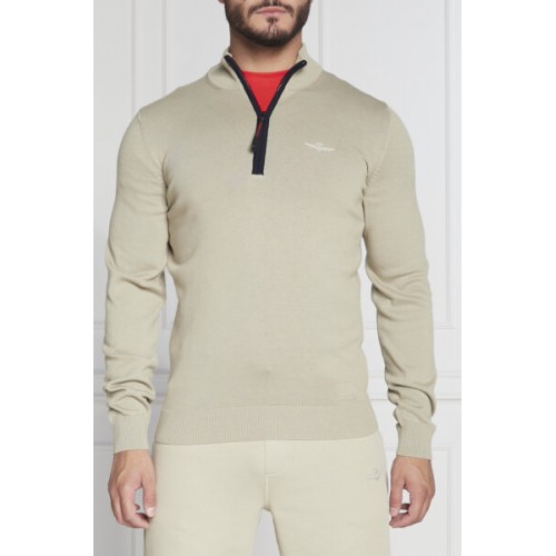 Contrast cotton half zip sweater
