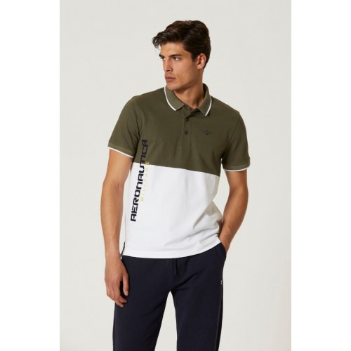 Color-block polo shirt w/ vertical logo